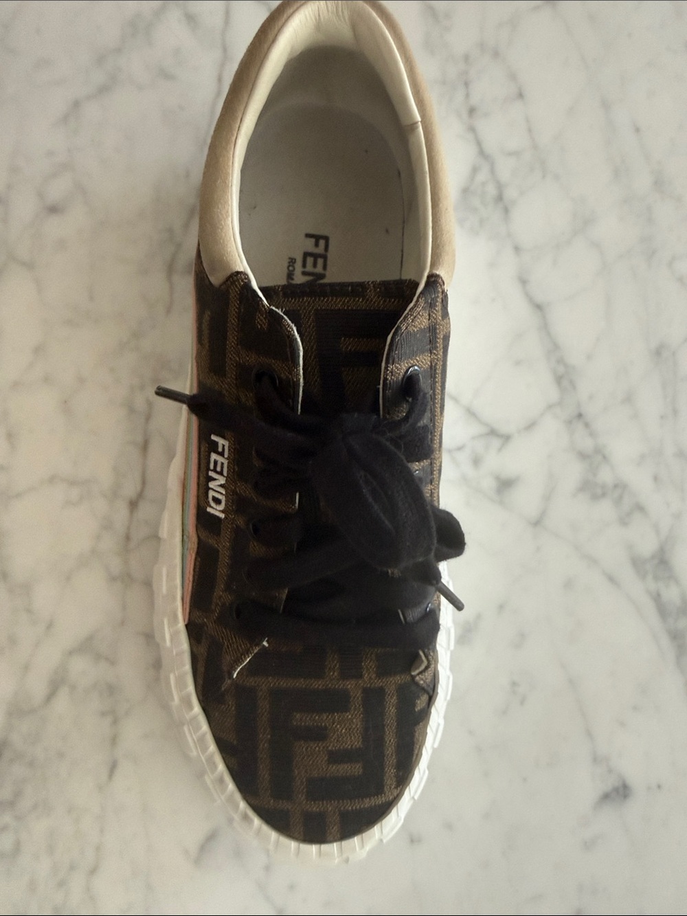 Fendi Brown Monogram Canvas Low-Top Sneaker with Black Laces